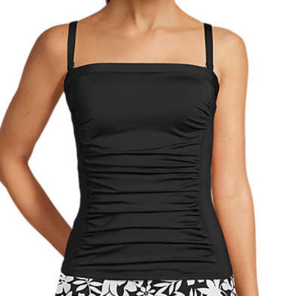 NEW-Lands End Women's Bandeau Tankini Swimsuit Top. Black. Size 10